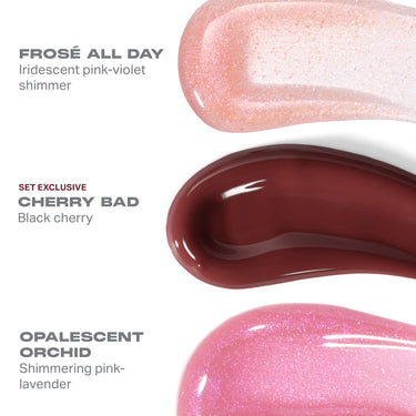 FROSE ALL DAY
Iridescent pink-violet
shimmer
SETEXCLUSIVE
CHERRY BAD
Black cherry ‘
OPALESCENT
ORCHID
Shimmering pink-
lavender