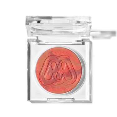 {Twist} Morphe Cloudlight Soft Glow Diffused Blush closed compact in a coral marbled shade in clear packaging with embossed M logo
