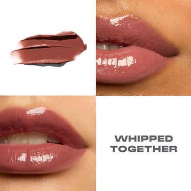 {Whipped Together}
Collage of lipstick swatch and application on lips with 