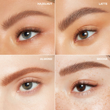 {Almond (warm brown)} {Hazelnut (taupe)} {Latte (soft brown)} {Mocha (rich brown)}