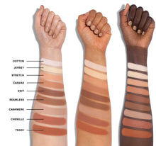 18WT Matte Essentials Artistry Palette - Cotton, Jersey, Stretch, Canvas, Knit, Seamless, Cashmere, Chenille, Teddy arm swatches on three skin tones-view-3